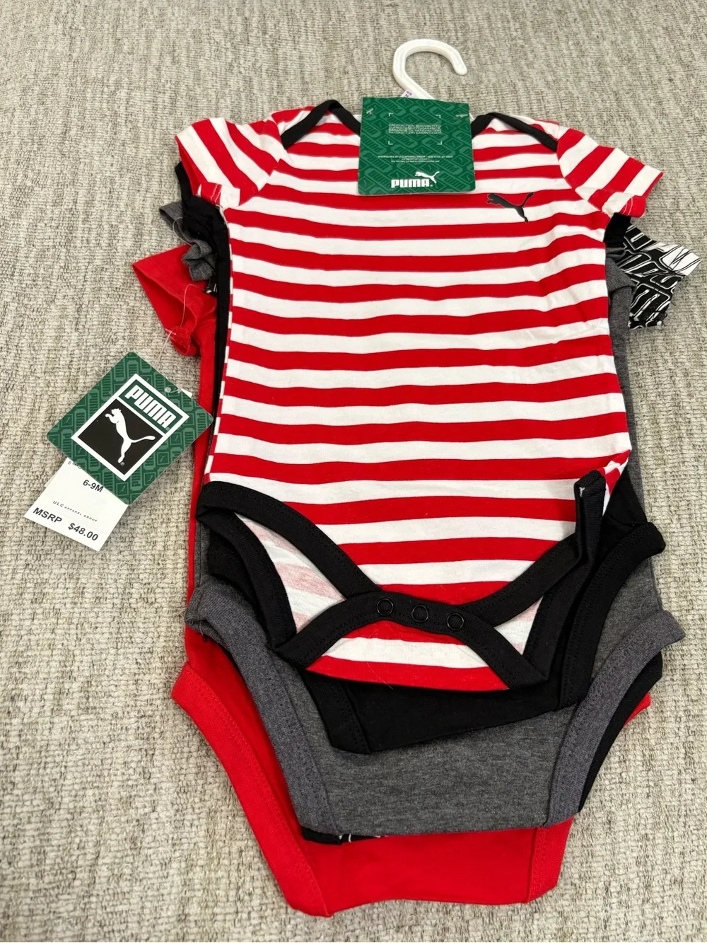 Puma Red Infant One-Piece Bodysuit with Black Logo